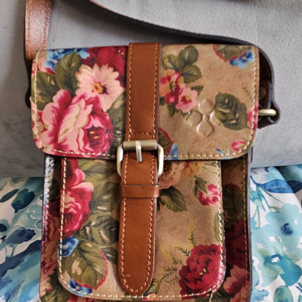 Patricia Nash Floral Crossbody Bag with Tan Strap